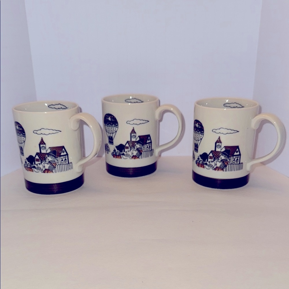 Charming Village Design Mugs - Set of 3